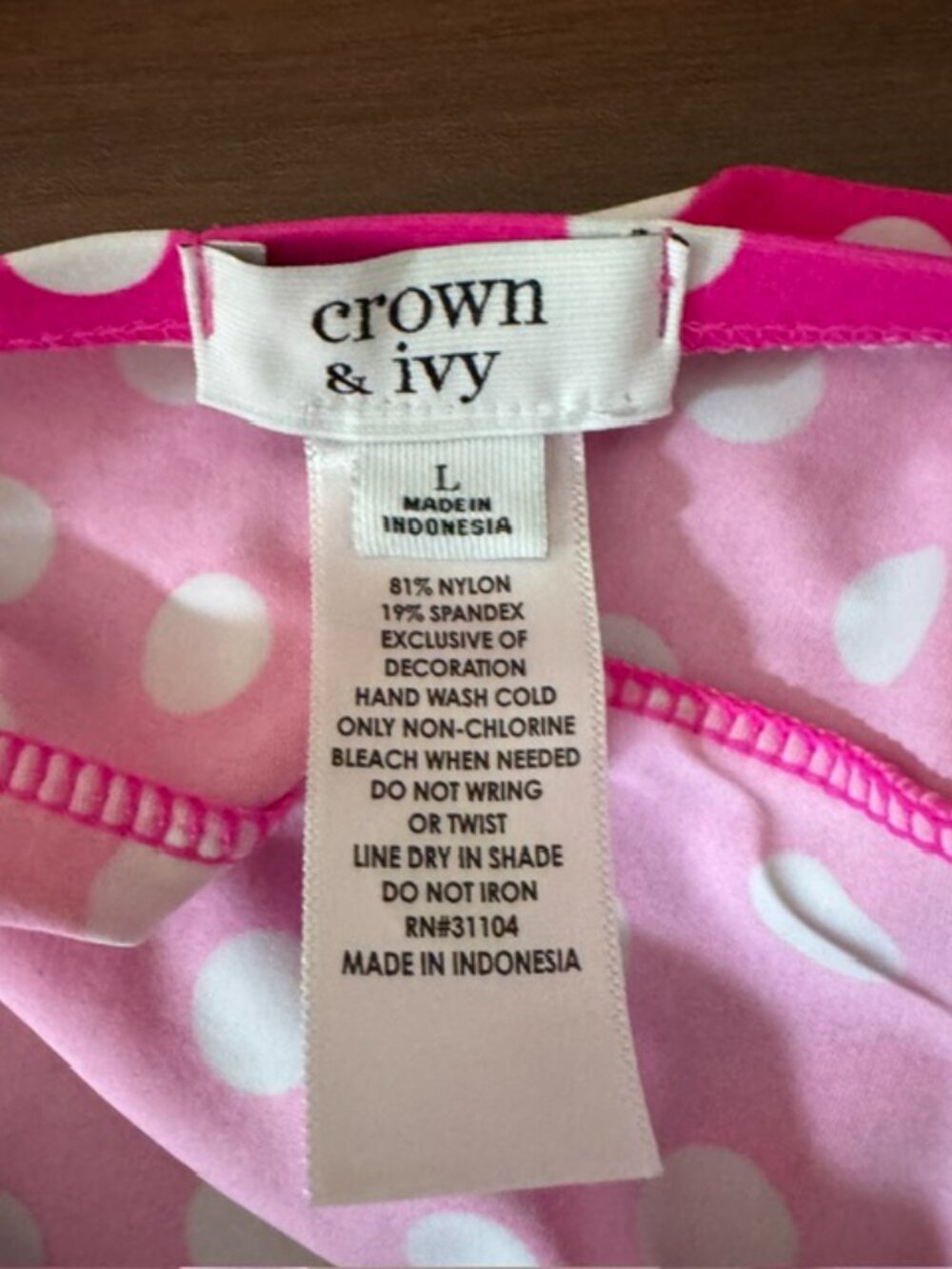 Crown & Ivy Pink White Polka Dot Peplum Tankini Top Bandeau L NWOT - Picture 6 of 6